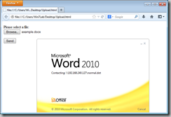 The Word opening dialog calling the network share
